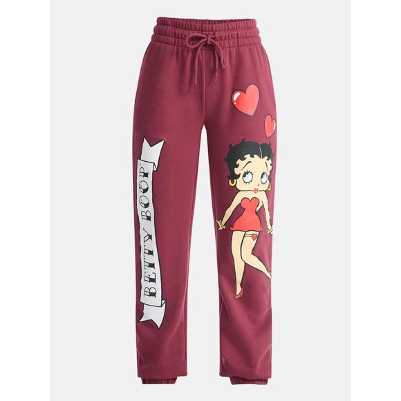 Betty Boop Women's Graphic Print Joggers, Size L (12-14), Relaxed Fit, Red - Picture 5 of 5